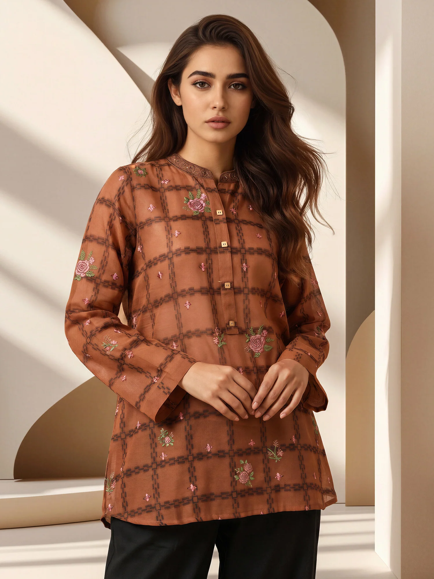Jacquard Yarn Dyed Kurti- Embroidered (Pret) - Image 3