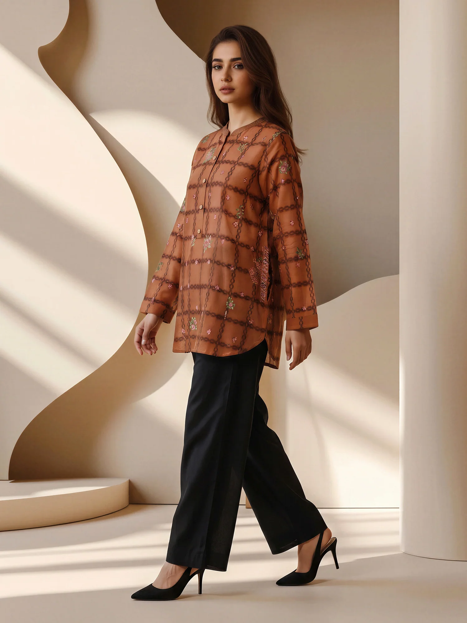 Jacquard Yarn Dyed Kurti- Embroidered (Pret) - Image 5