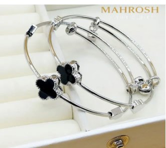 Alloy Adjustable Clover Bracelet for Women – Trendy Pair of Bangles – Classic Style – All Season, Available in Multicolors - Image 3